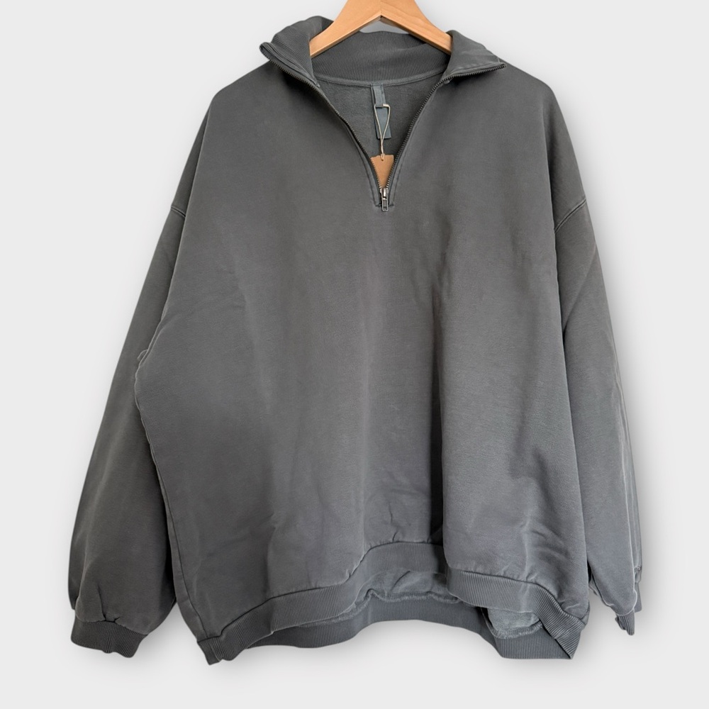 SKIMS Boyfriend Fleece Slouchy Half Zip Pullover – Slate Blue (NWT) - Picture 2 of 10